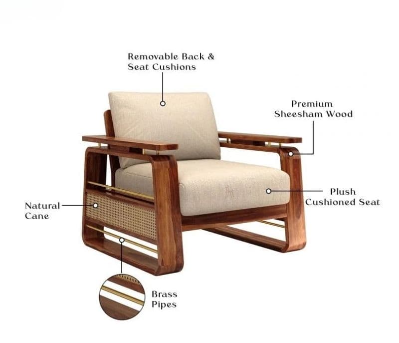 Image 12 for Vrinda Sheesham Wood Sofa with Cane and Brass Detailing