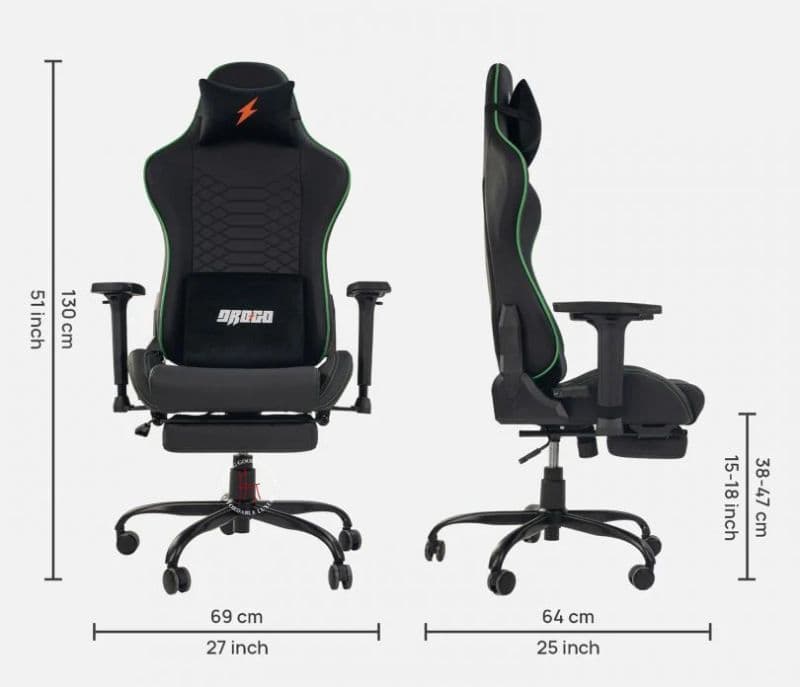 Image 8 for PU Leather Gaming Chair with Retractable Footrest ( Green )