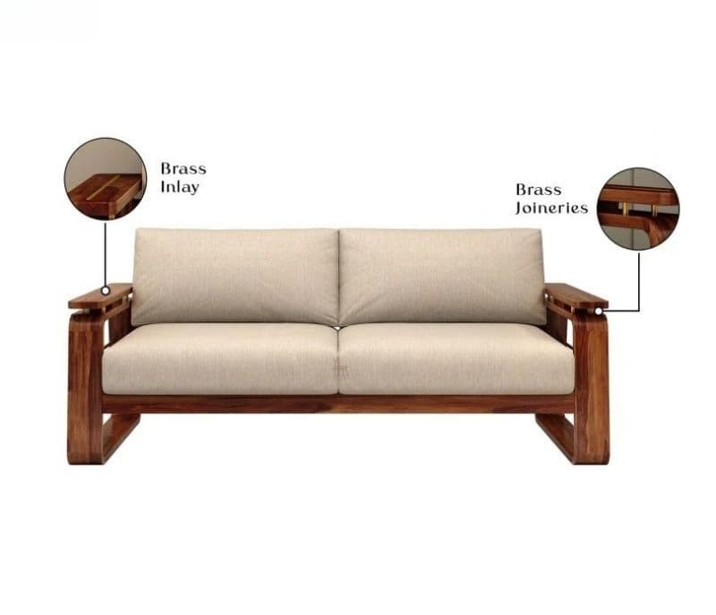 Image 7 for Vrinda Sheesham Wood Sofa with Cane and Brass Detailing