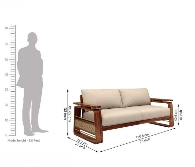 Image 15 for Vrinda Sheesham Wood Sofa with Cane and Brass Detailing