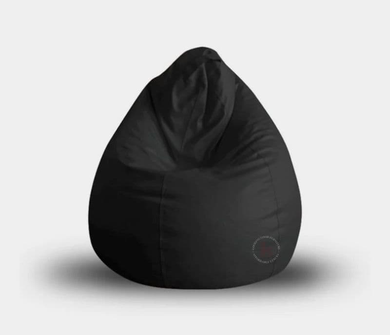 Image 3 for Leather Plain Solid Print Bean Bag Filled with Beans ( Black, XL )