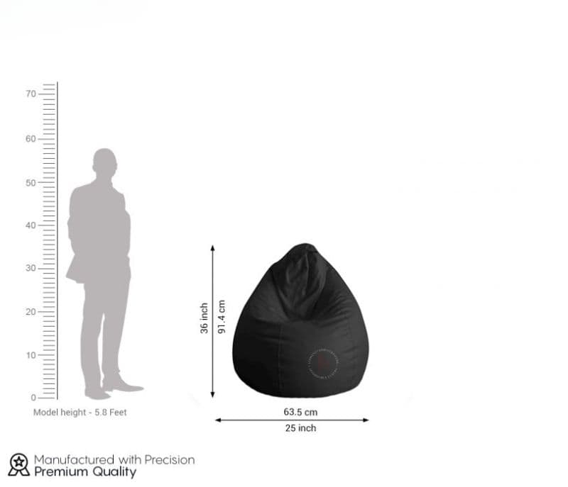 Image 2 for Leather Plain Solid Print Bean Bag Filled with Beans ( Black, XL )