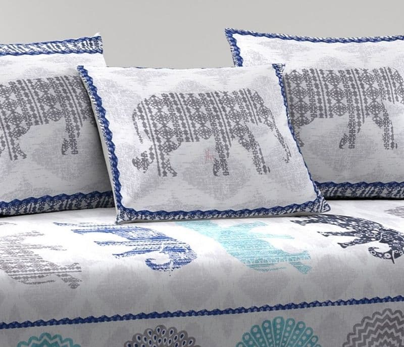 Image 4 for Singapore Screen Print Floral  Grey and Blue Cotton Screen Print  Set - Set of 8