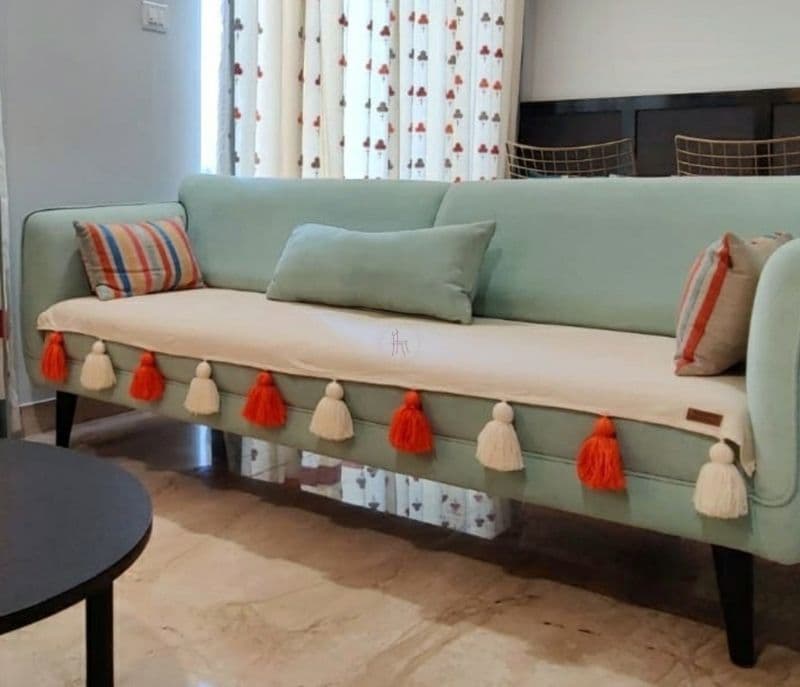 Image 3 for Anselmo Sofa Cover With White Orange Tassels 2 Seater