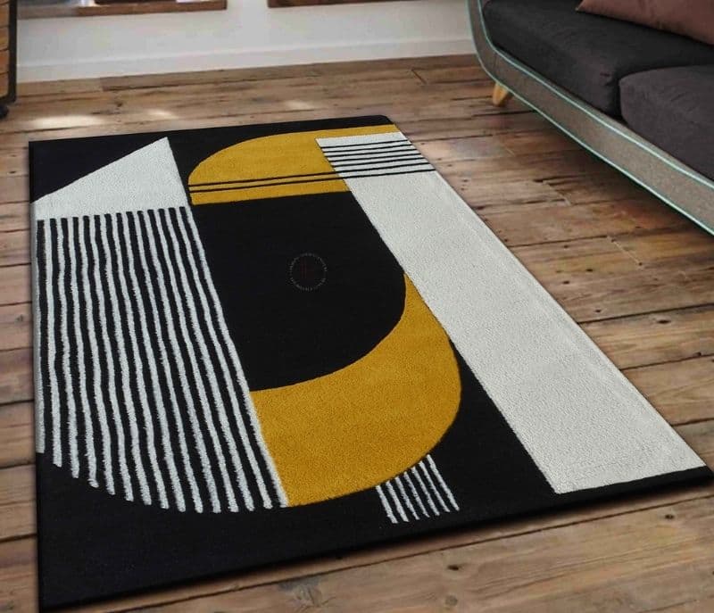 Walter Geometric Hand Tufted Wool Yellow Black and White Color Carpet For Living Room
