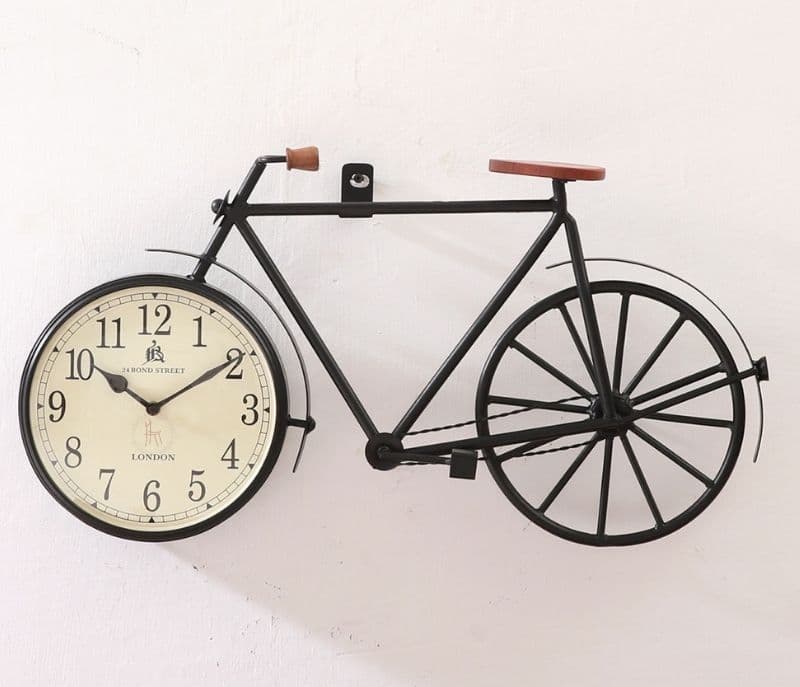 Image 2 for Achille Cycle Shaped Analog Wall Clock with Wooden Seat and Handle
