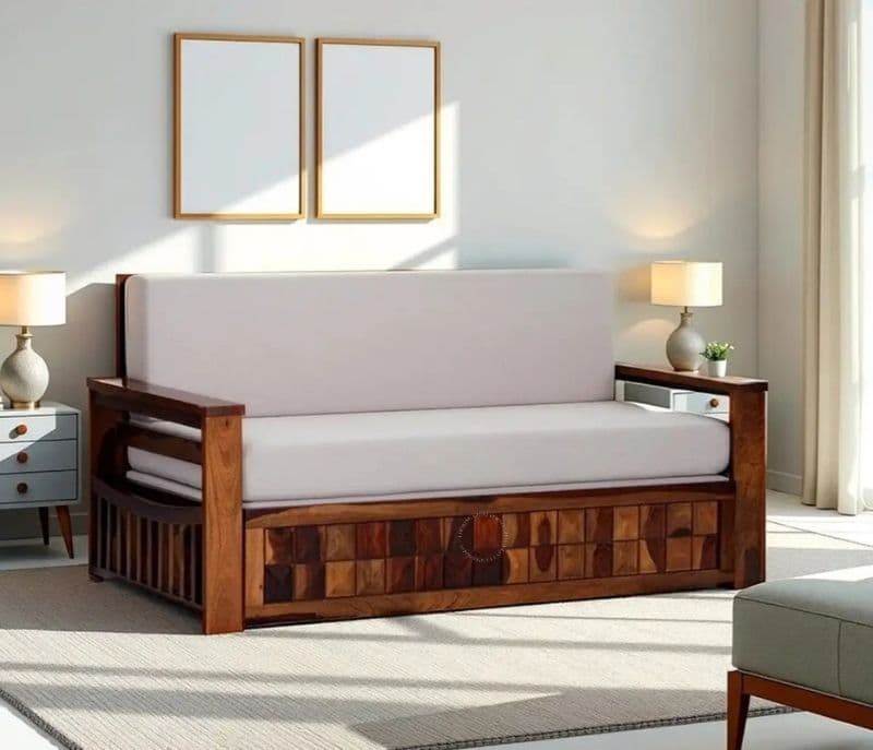 Image 2 for Shloka Wooden Sofa Bed with Storage