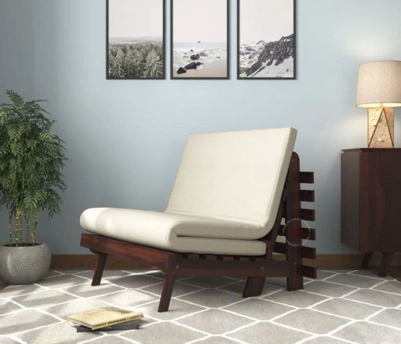 Javier Single Futon Bed ( Walnut Finish, Ivory Nude )