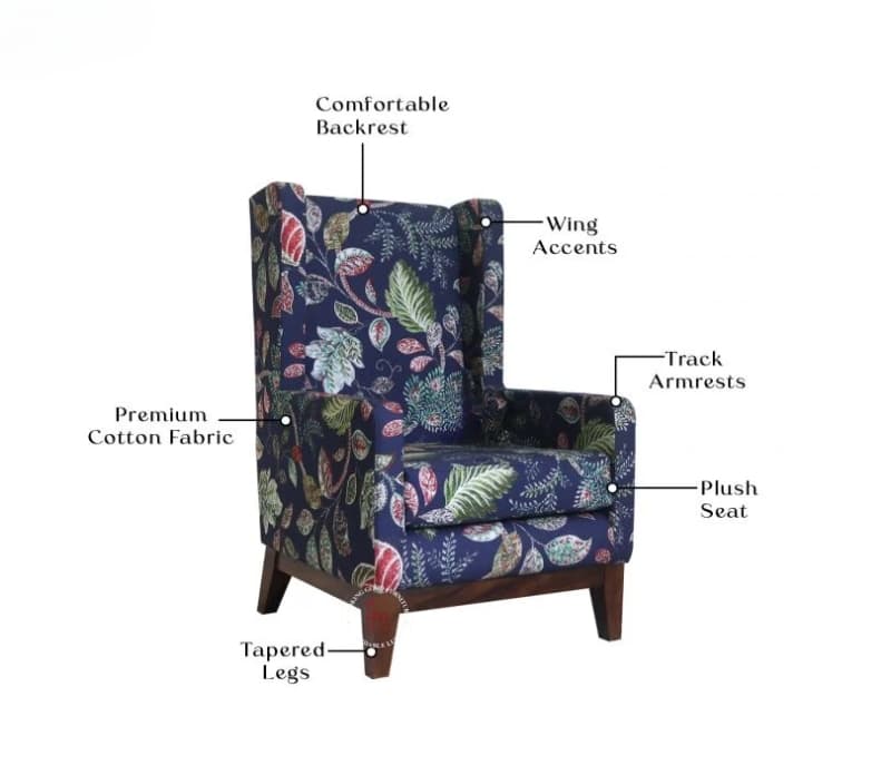 Image 10 for Jean Wingback Chair ( Fabric, Dusky Leaf )
