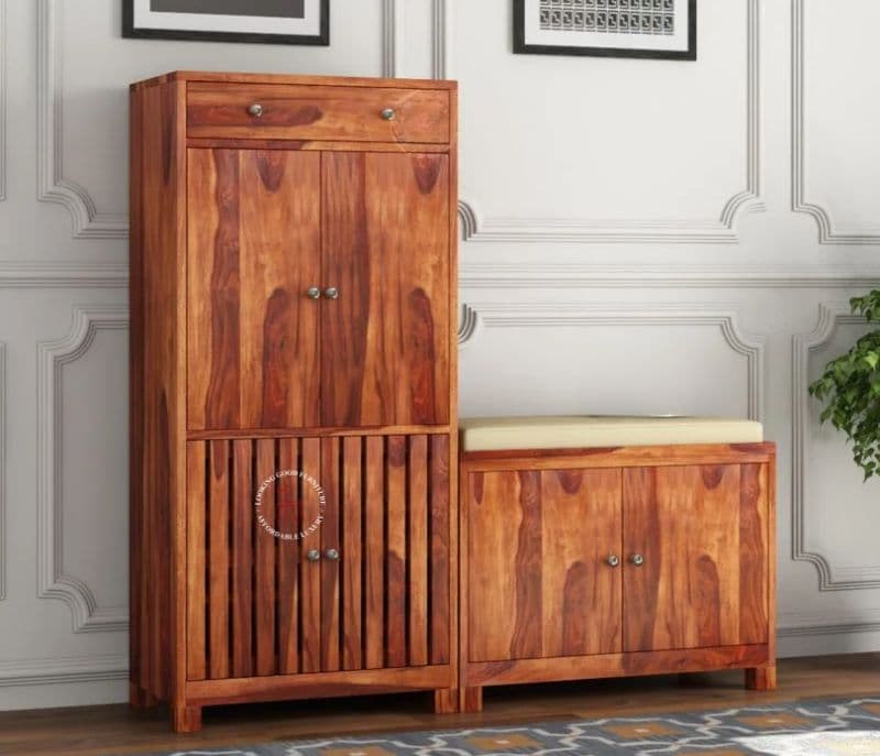 Foreta Wood Shoe Rack With Seat ( Honey Finish )