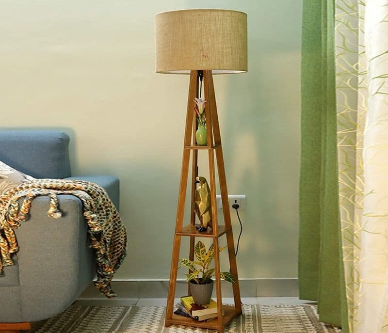 Image 2 for Lilly Wooden Floor Lamp with Shelf Natural Jute Shade