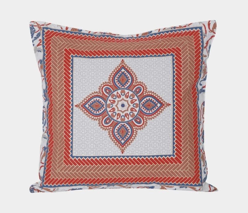 Image 6 for Paislee Jaipur White and Orange Floral Print Set of 8 Cotton Diwan Set