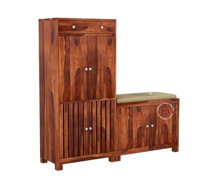 Image 10 for Foreta Wood Shoe Rack With Seat ( Honey Finish )