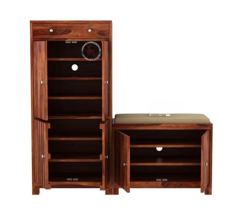 Image 3 for Foreta Wood Shoe Rack With Seat ( Honey Finish )