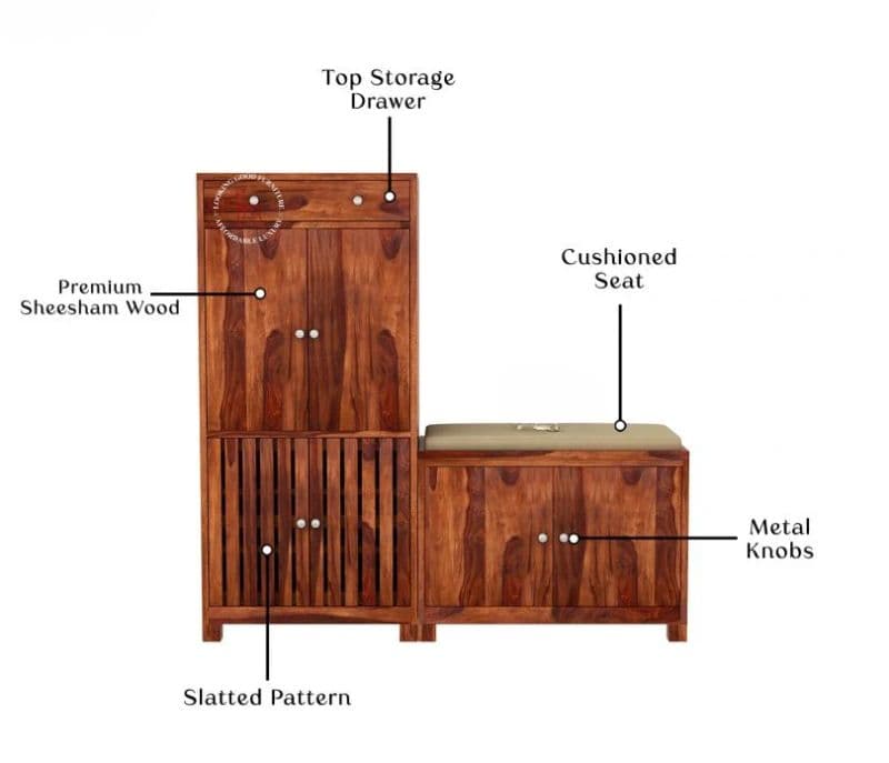 Image 4 for Foreta Wood Shoe Rack With Seat ( Honey Finish )