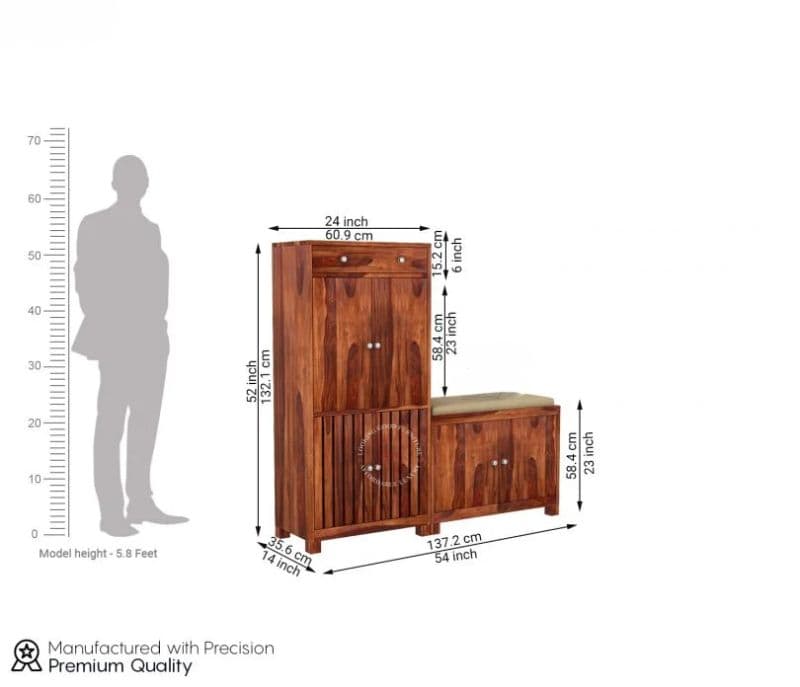 Image 6 for Foreta Wood Shoe Rack With Seat ( Honey Finish )