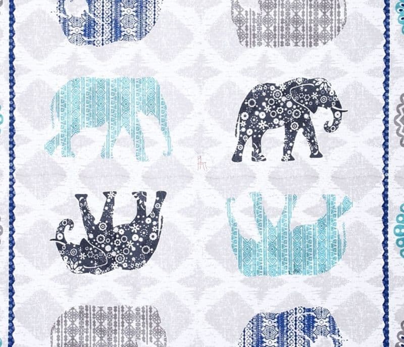 Image 2 for Singapore Screen Print Floral  Grey and Blue Cotton Screen Print  Set - Set of 8