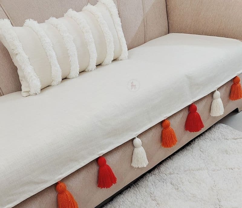 Anselmo Sofa Cover With White Orange Tassels 2 Seater