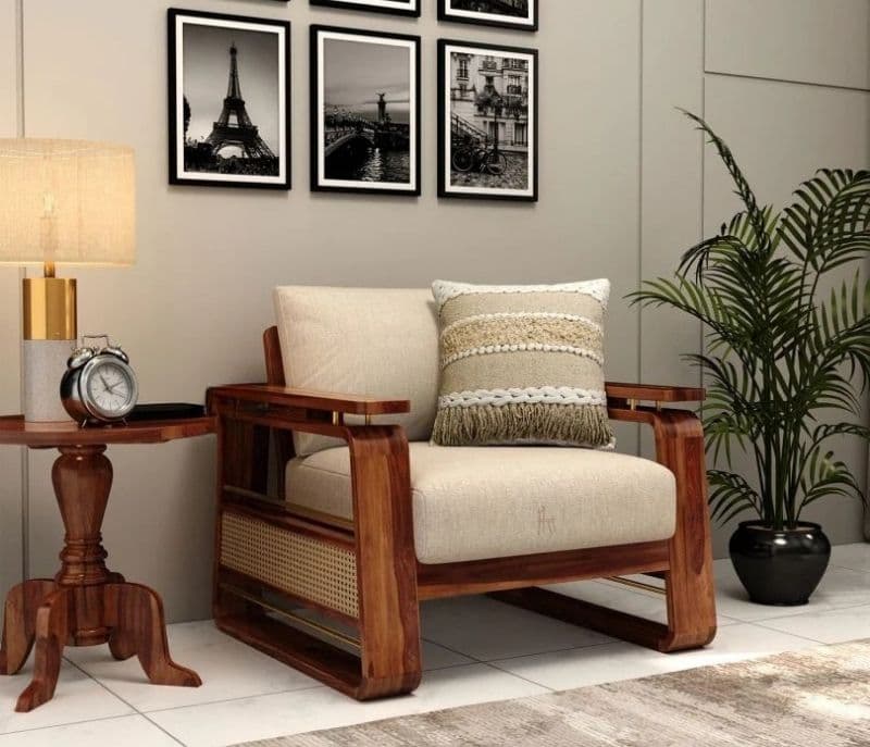 Image 4 for Vrinda Sheesham Wood Sofa with Cane and Brass Detailing