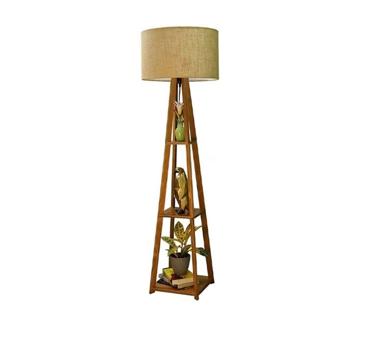 Image 5 for Lilly Wooden Floor Lamp with Shelf Natural Jute Shade