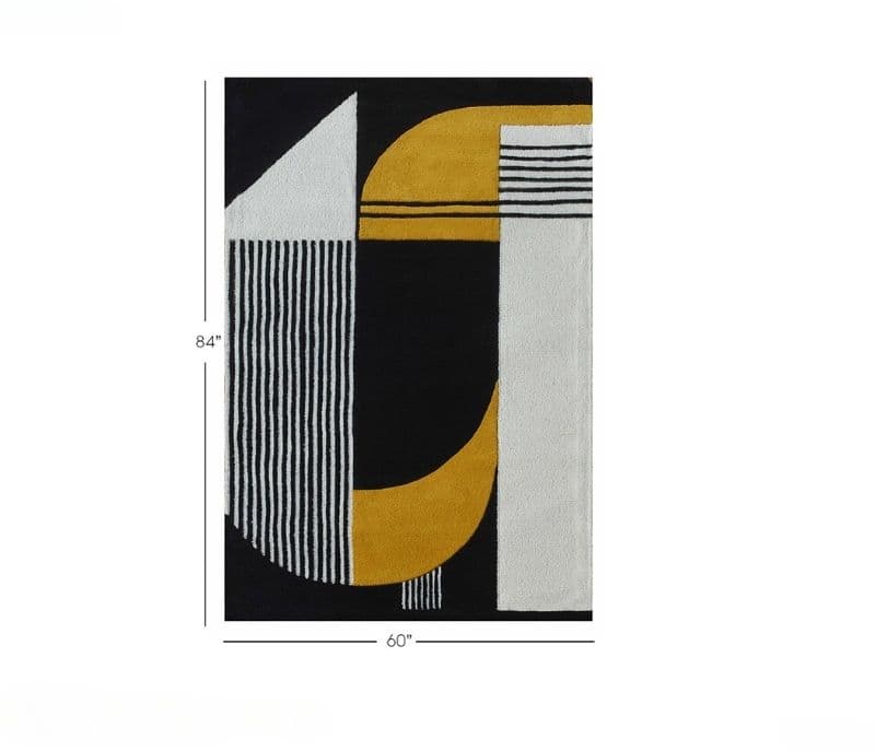 Image 3 for Walter Geometric Hand Tufted Wool Yellow Black and White Color Carpet For Living Room