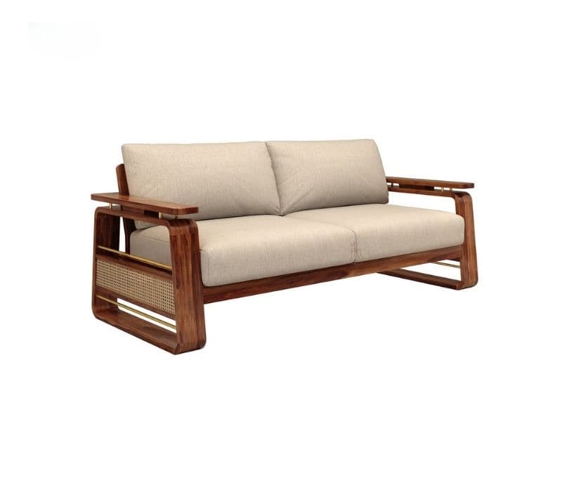 Image 4 for Vrinda Sheesham Wood Sofa with Cane and Brass Detailing