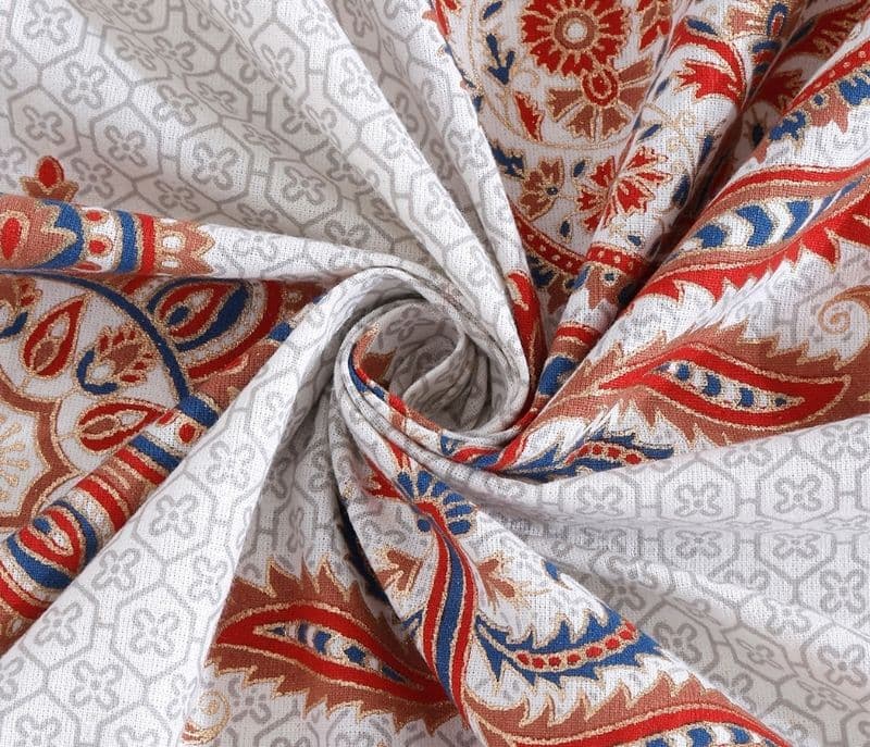 Image 2 for Paislee Jaipur White and Orange Floral Print Set of 8 Cotton Diwan Set