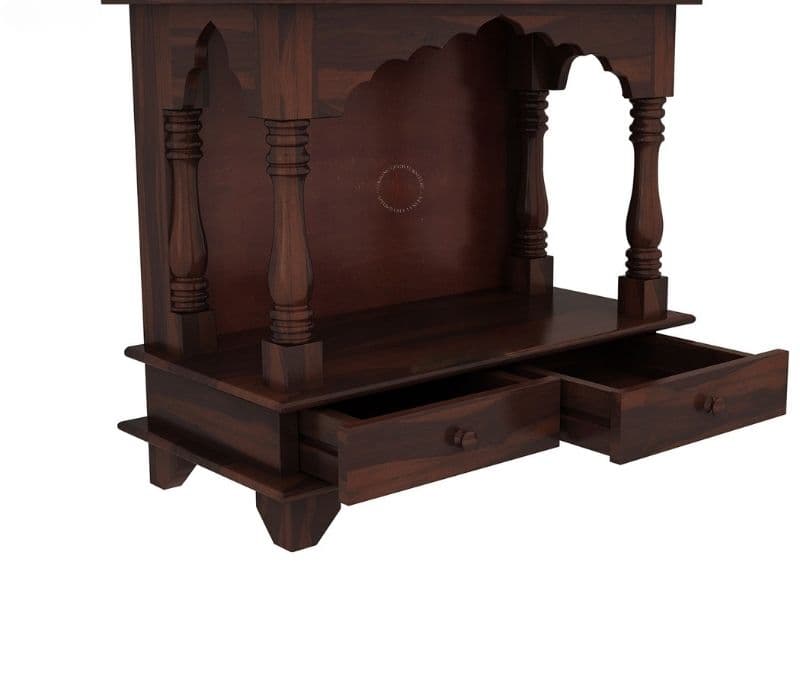 Image 7 for Thailand Wall Mounted Pooja Mandir With Twin Drawers (Walnut Finish)
