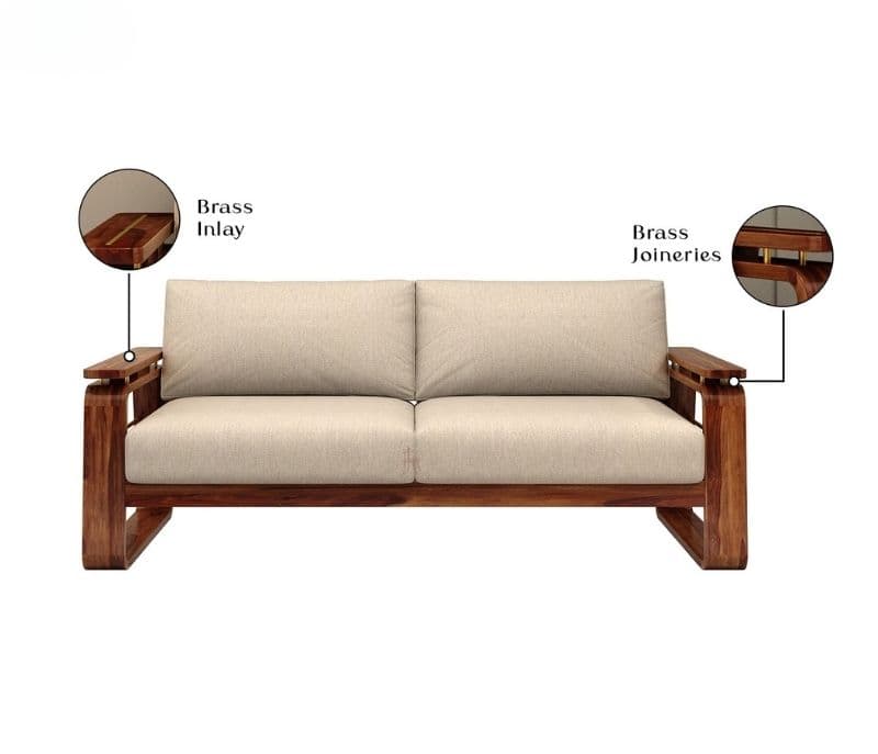 Image 7 for Vrinda Sheesham Wood Sofa with Cane and Brass Detailing