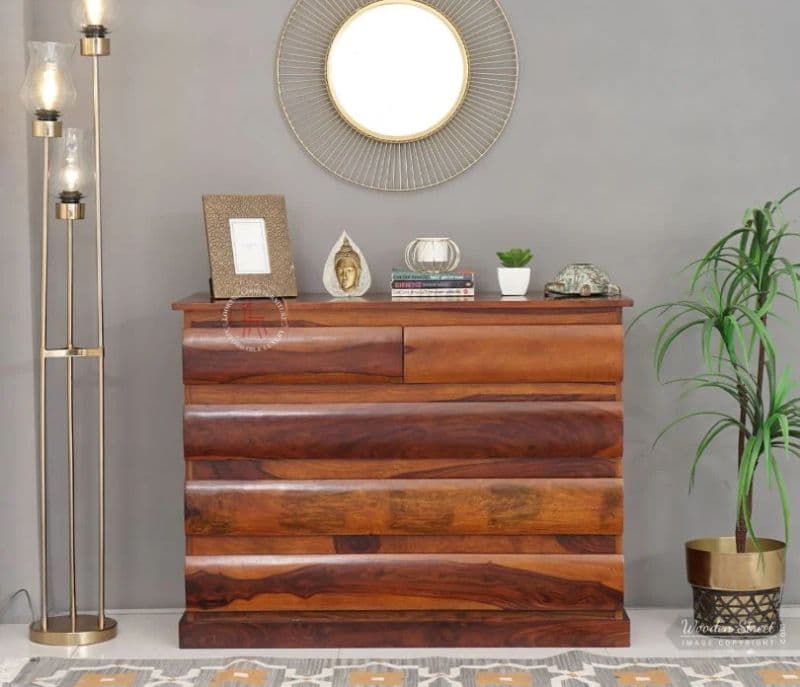 Image 2 for Colen 5-Drawer Wooden Chest Of Drawers ( Honey Finish )