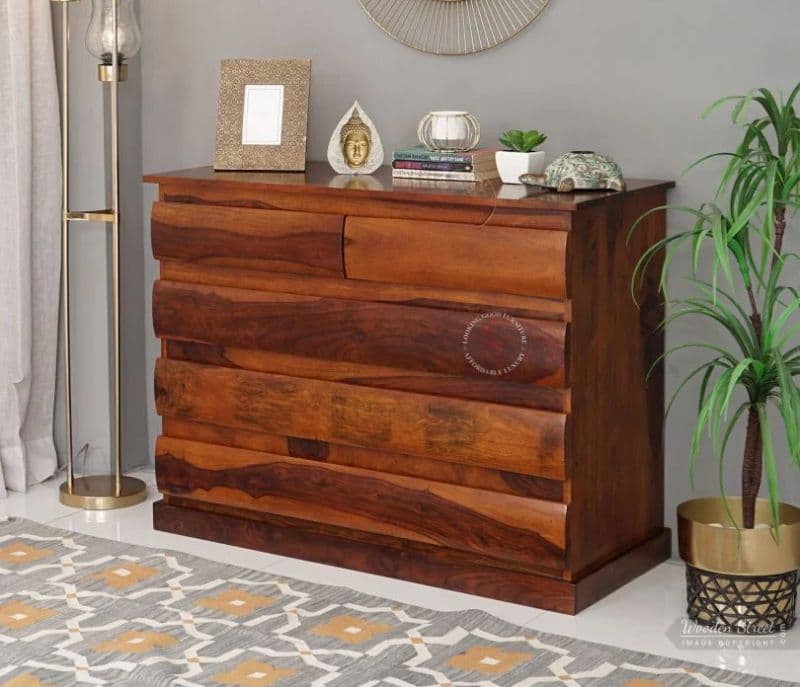 Image 3 for Colen 5-Drawer Wooden Chest Of Drawers ( Honey Finish )
