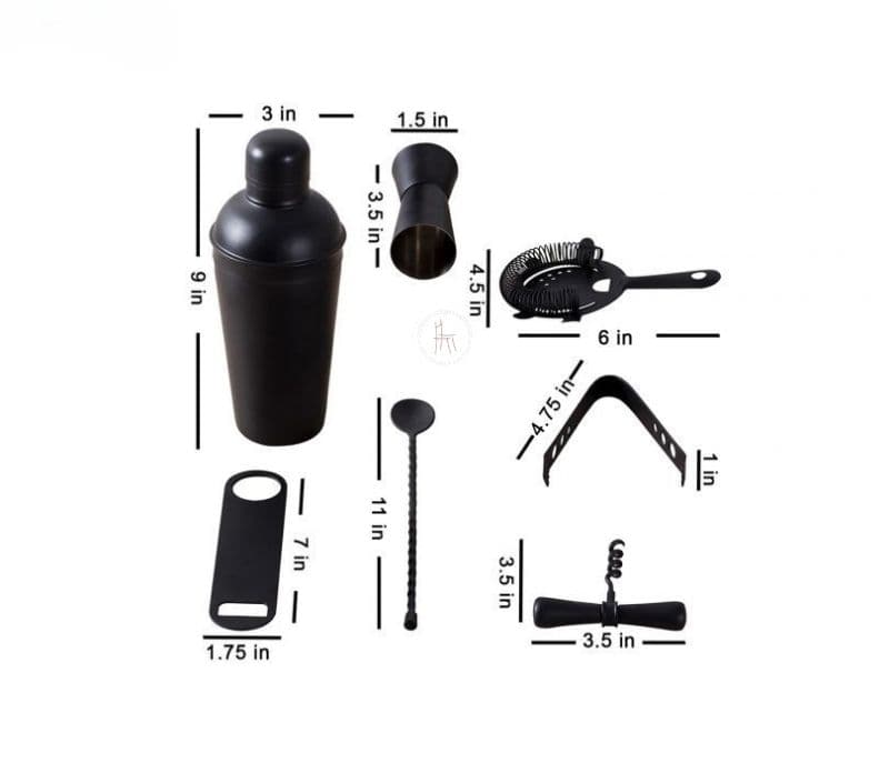 Image 3 for Rosalee Matt Black Bar Accessories Set of 7