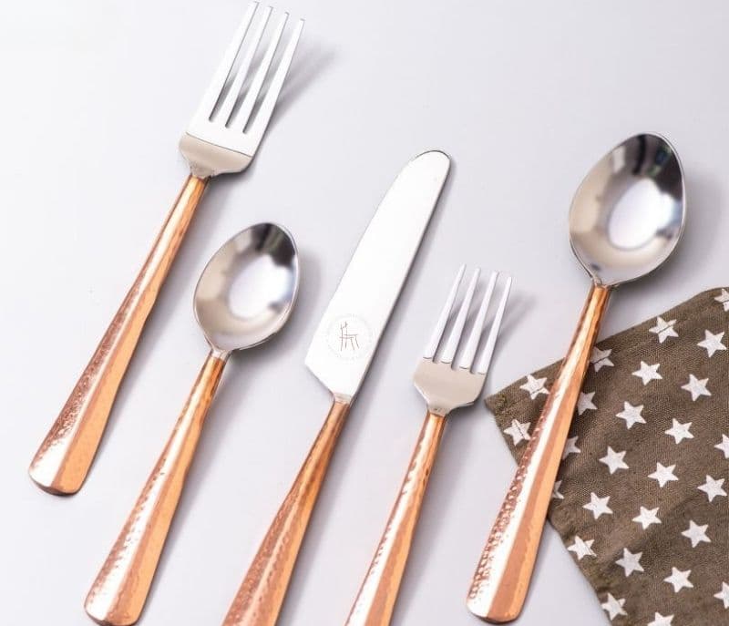 Tallulah Stainless Steel Cutlery Set of 5 Copper Flat Handle