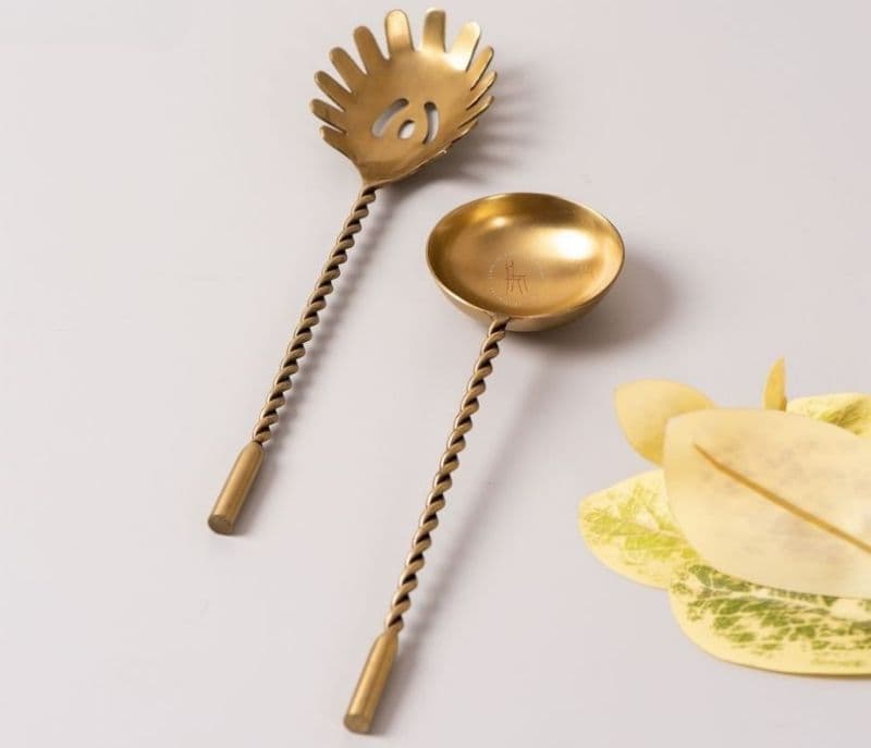 Analia Stainless Steel Star Design Gold Twisted Handles Set of 2 Spoon