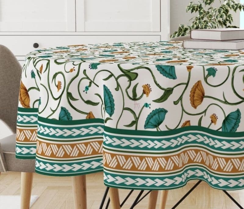 Image 2 for Sol Green Lotus 4 Seater Cotton Round Table Cloth