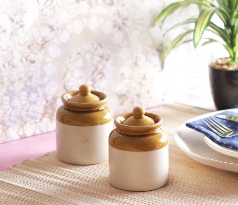 Alanna Crafted Four Inch Ceramic Pickle Jars Set of 2