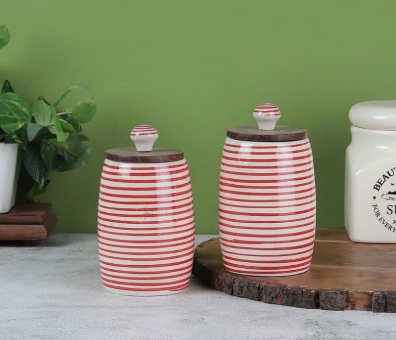 Leia Red Spiral Leak Proof Ceramic Small Dholak Jars Set of 2