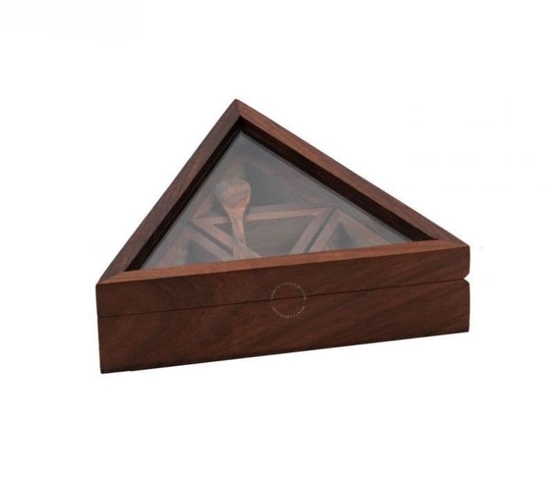 Image 2 for Ariel Wooden Spice Box In Triangle Shape With 4 Containers And Spoon