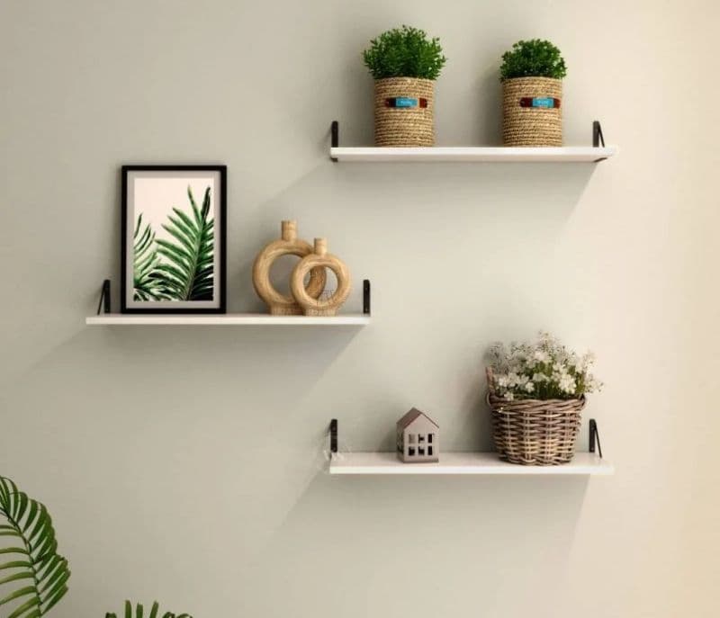 Image 3 for Camilla Wall Shelf With Bracket, Modern Wood & Metal Wall Mounted Shelves For Living Room/Bedroom/Bathroom/Outdoor - Set of 3