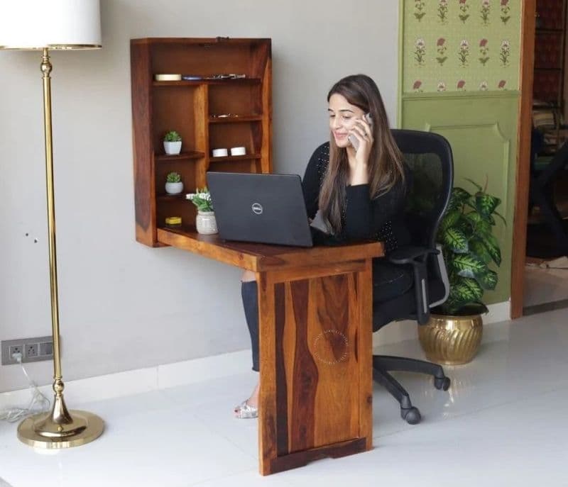 Image 2 for Persephone Foldable Wall Mounted Table with Storage (Honey Finish)