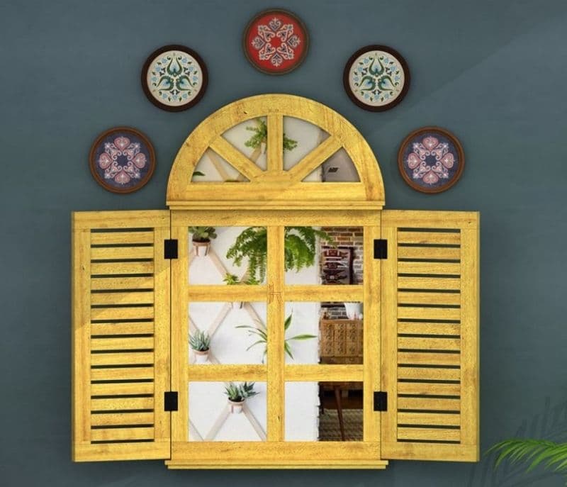 Amyra Pinot Wooden Window Frame With Mirror