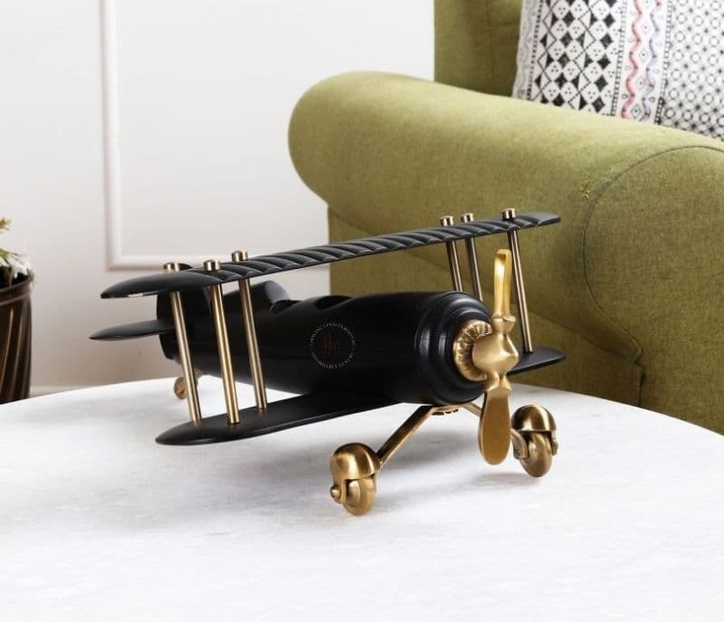 Madeleine Gold and Black Wood Vintage Handcrafted Decor Airplane