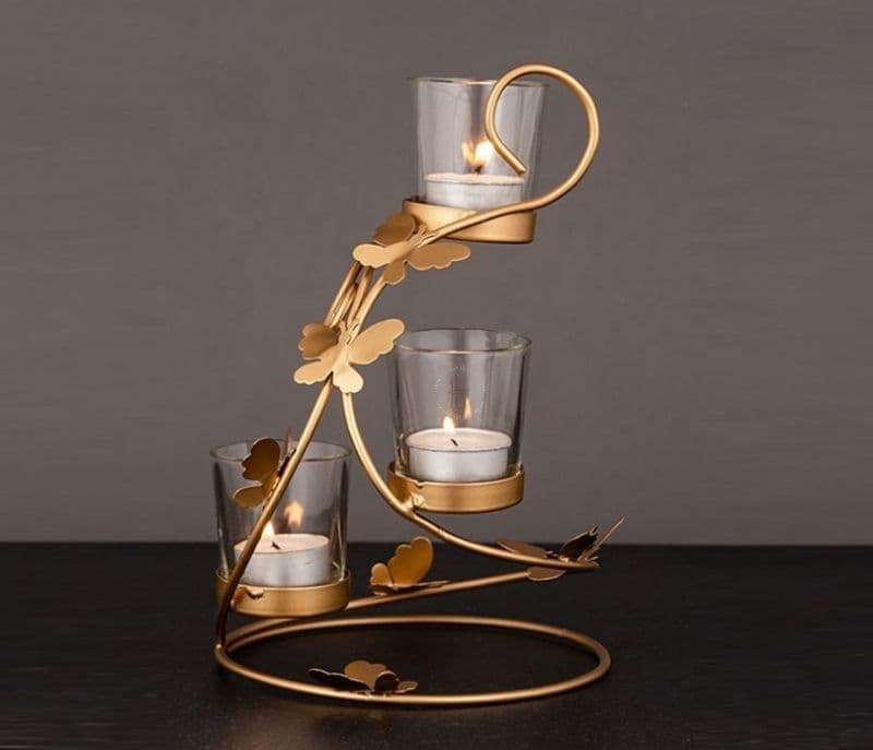 Autumn Handcrafted Golden Metal Tea Light Stand