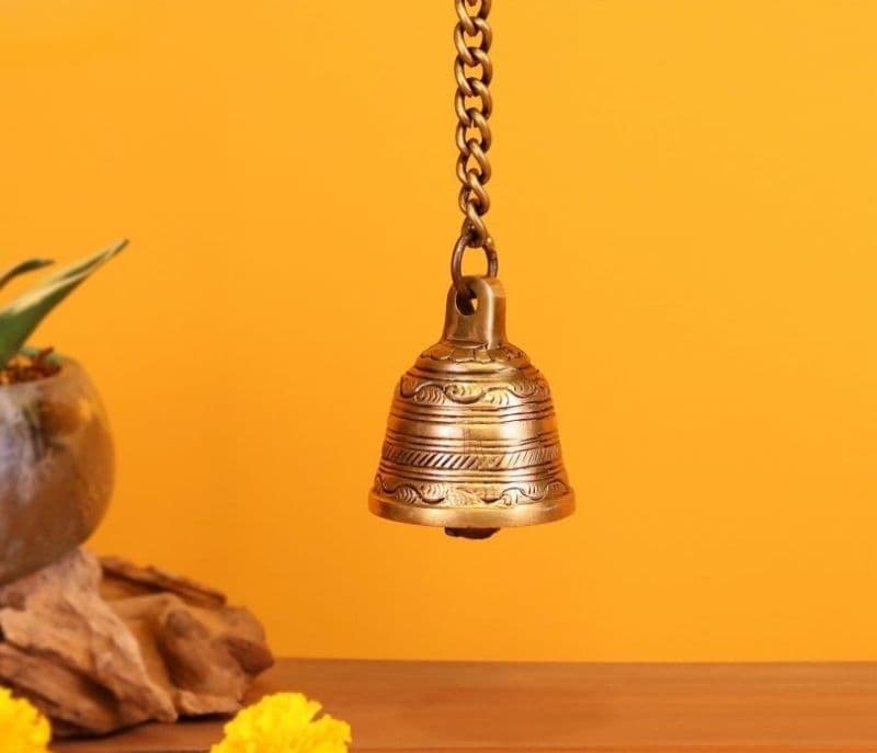 Genevieve Brass Temple Bell with Chain for Pooja