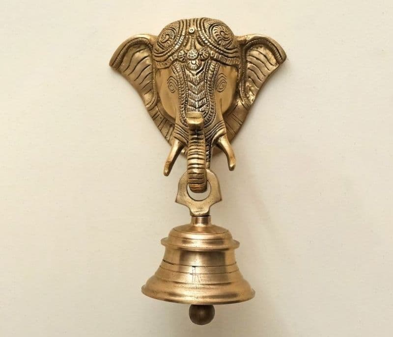 Anastasia Brass Lord Ganesha Mask with Bell Wall Hanging