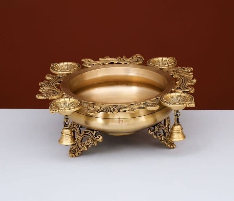 Image 2 for Reese Peacock Design Urli with 4 Diyas