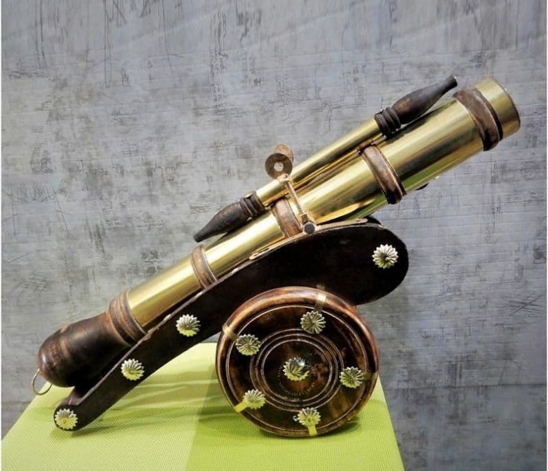 Paisley Wooden Vintage Canon Table Lamp with Brass Lining Work