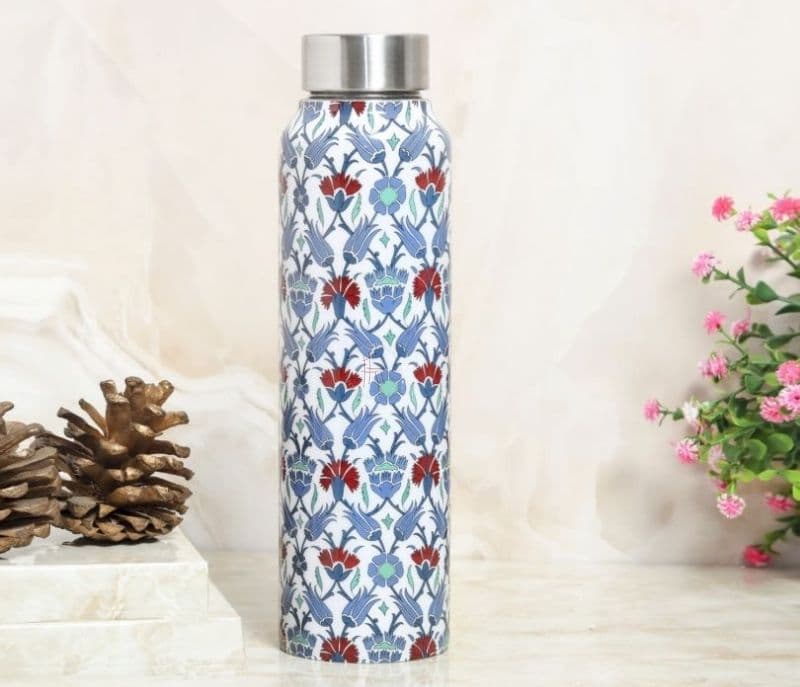 Josie Blue ornamental Iznik Stainless Steel Big Bottle-900ML