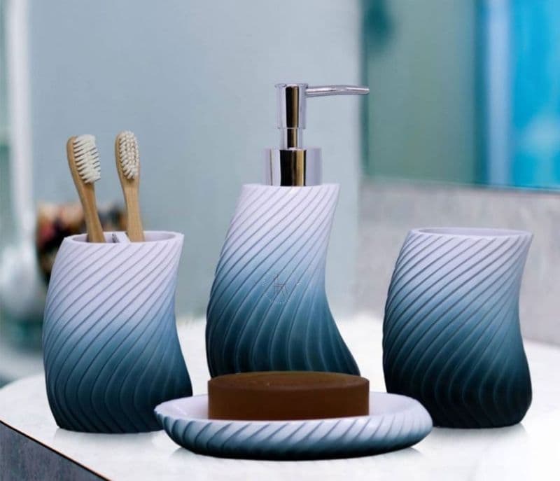 Sloane Striped Textured Set of 4 Bathroom Dispenser