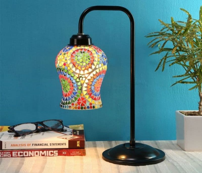 Saanvi Multi Color Glass Table Lamp With Black Base